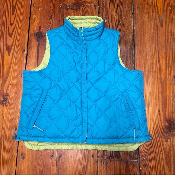 Coldwater Creek Goose Down Blue Green Reversible Puffer Vest Size 1X Fall Light - Picture 1 of 8
